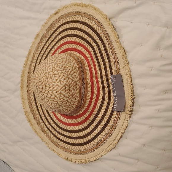 Scala Pronto Rice Paper Straw Wide Brim Straw Sun Hat OS NWT - Picture 2 of 5